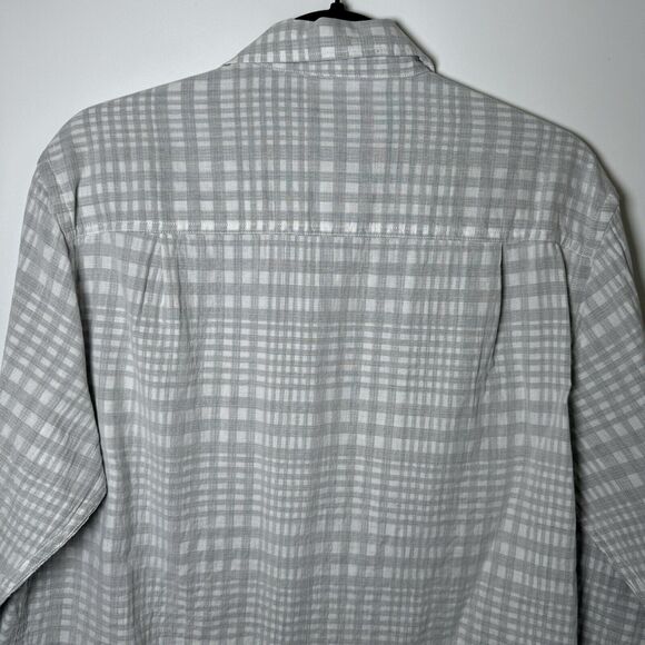 Tommy Bahama Shirt Mens Medium Gray Island Modern Fit Reverse Print Plaid Aloha - Picture 7 of 14